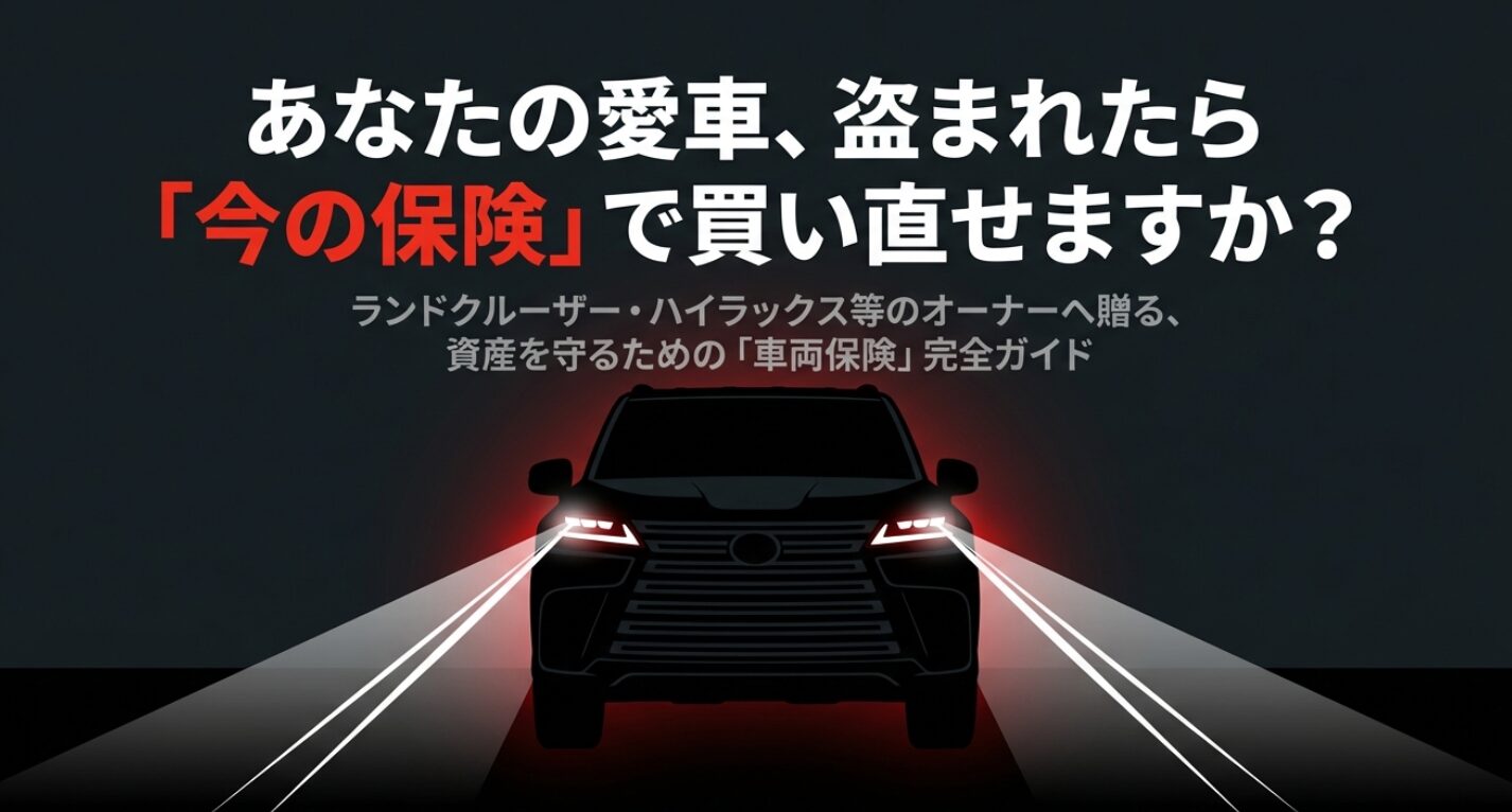 盗まれた愛車を「今の保険」で買い直せるかを確認し、資産を守るための車両保険を解説するスライドの表紙