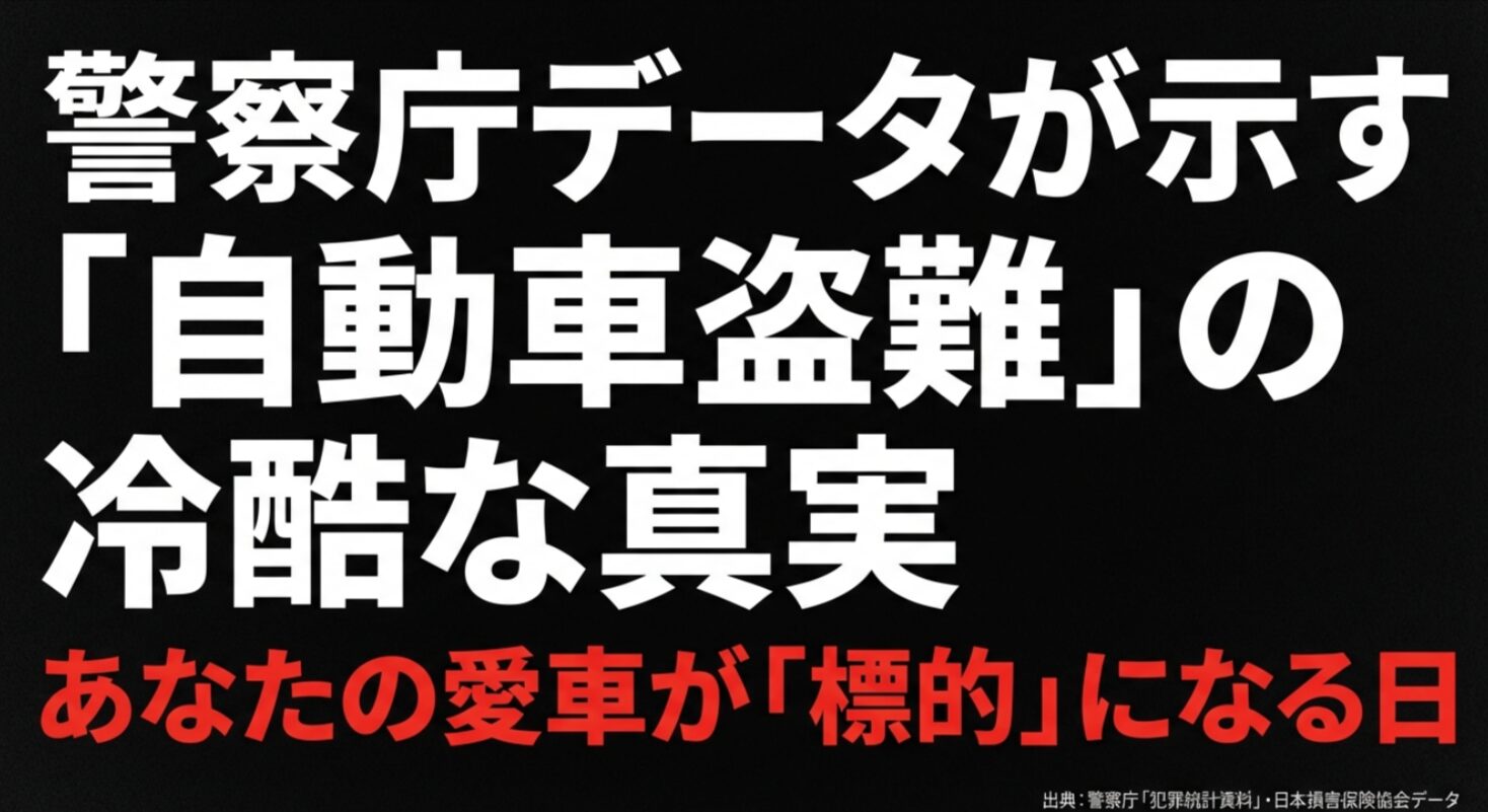 警察庁の犯罪統計資料などに基づき、自動車盗難が「狙い撃ち」の標的型犯罪であることを提示するタイトルスライド。