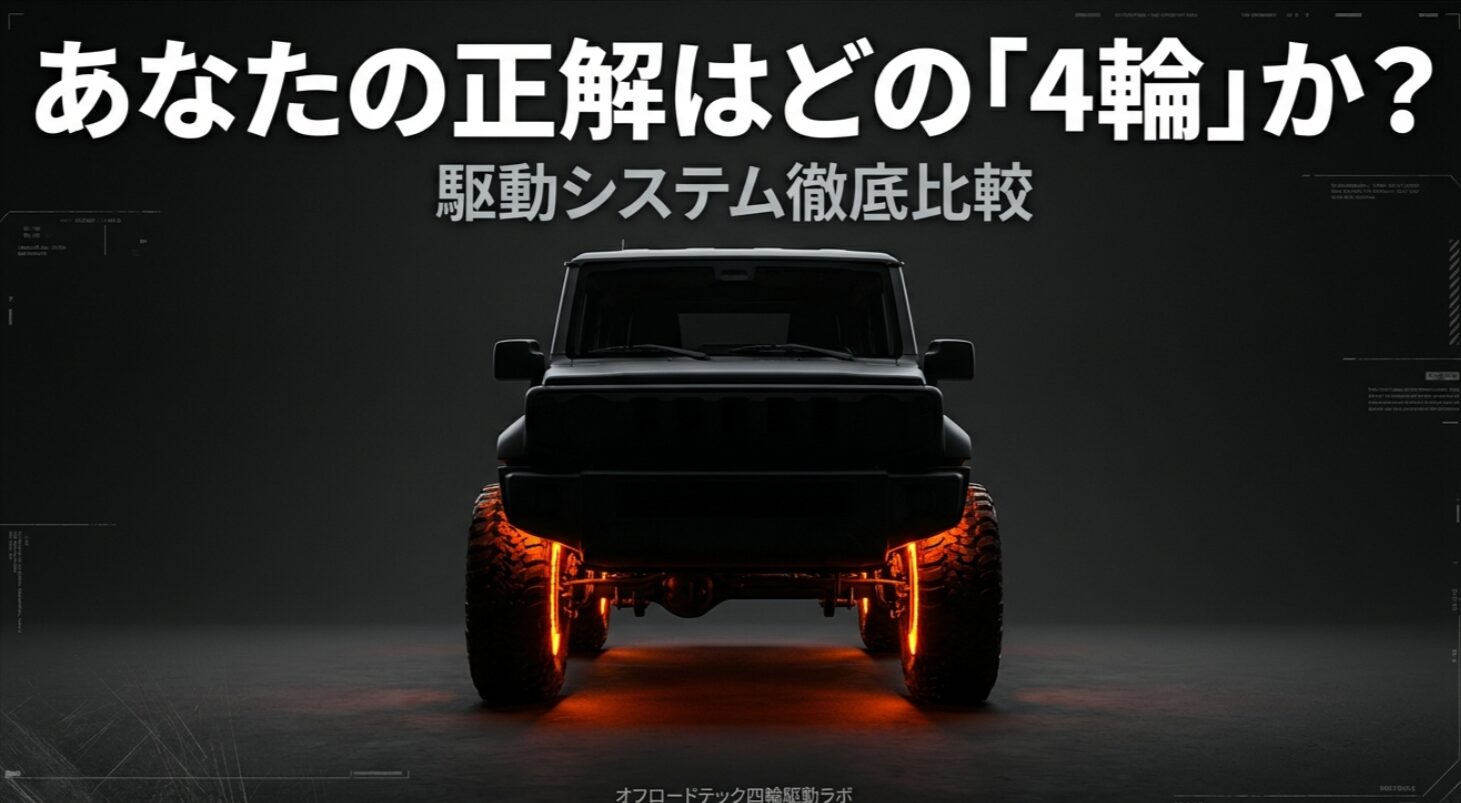 4輪駆動システムの徹底比較をテーマとした「オフロードテック四輪駆動ラボ」の解説スライド表紙
