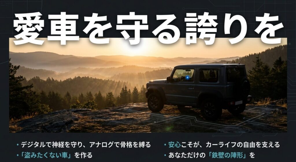 デジタルで神経を守り、アナログで骨格を縛る「鉄壁の陣形」を構築し、安心安全なカーライフを実現するための総括 。
