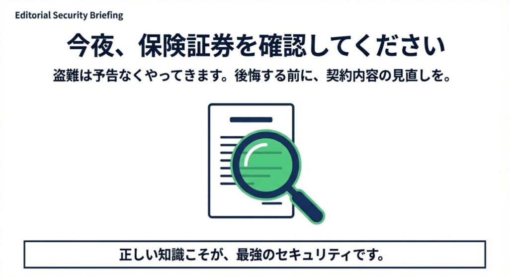 盗難は予告なくやってくるため、後悔する前に契約内容の見直しを促すメッセージスライド