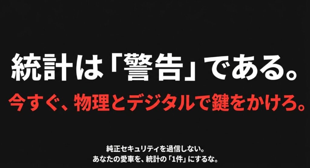 場所、時間、手口の3方向から警戒を徹底し、愛車を守り抜くための「鉄則」をまとめた結びのスライド