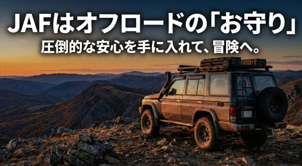 圧倒的な安心を手に入れて冒険へ向かうことを促す、JAFをオフロードのお守りと定義したクロージングスライド