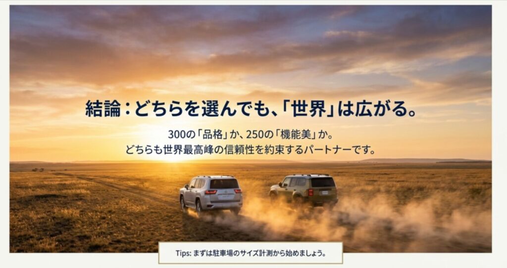 夕陽の中を走る300と250、世界最高峰の信頼性を約束するパートナーとしてのメッセージ