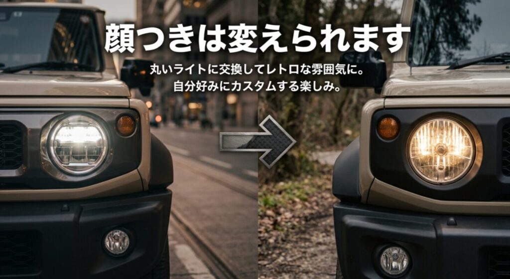 ランクル250のヘッドライトを丸目に交換してレトロな雰囲気に自分好みにカスタムする楽しみを解説したスライド