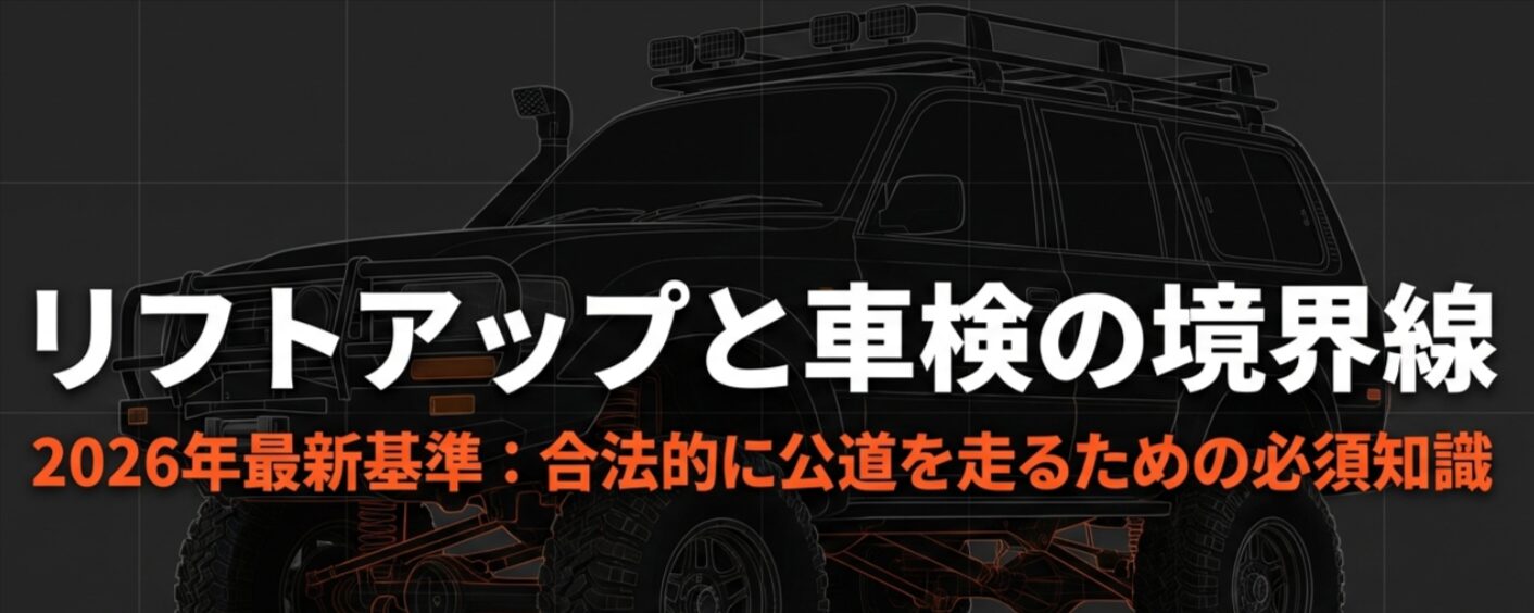 2026年の最新基準に基づき、リフトアップ車両が公道を合法的に走るための必須知識を解説するスライドの表紙