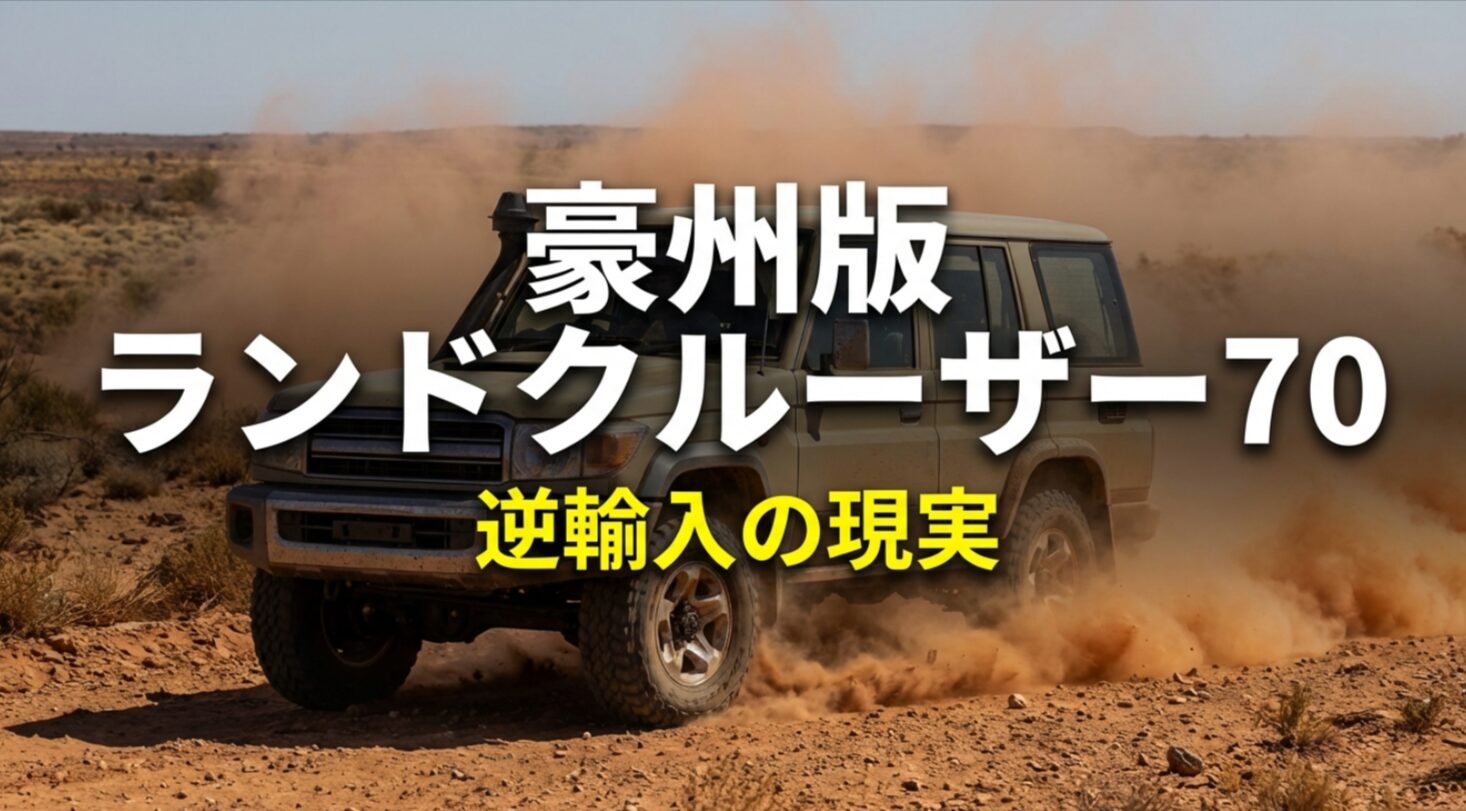 オーストラリア版ランドクルーザー70を日本へ逆輸入する際の現実を解説するスライドの表紙