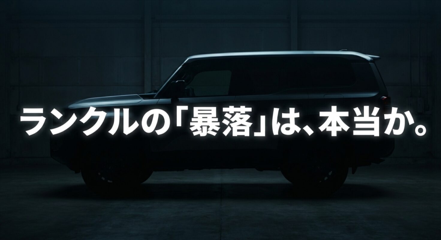 ランクル300のリセール価格が本当に暴落したのかを問いかけるスライド画像。