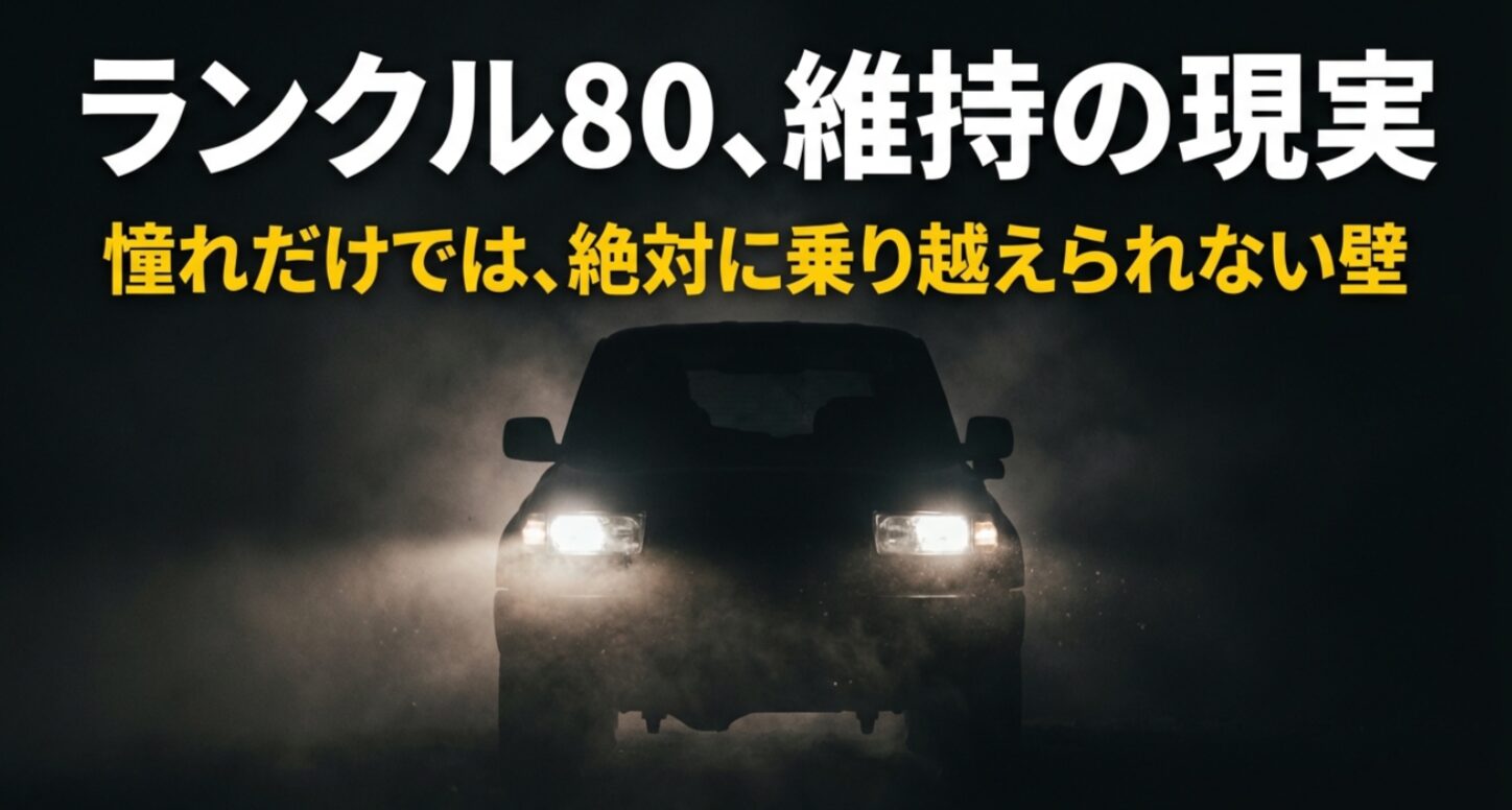 ランクル80の維持における現実的な壁と憧れを象徴するタイトルスライド