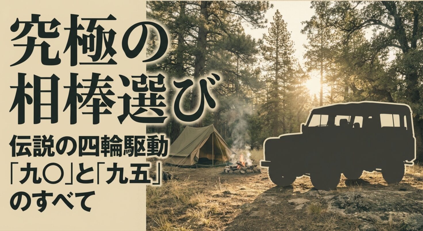 「究極の相棒選び 伝説の四輪駆動 九〇と九五のすべて」と記された、ランドクルーザープラド90シリーズのガイド表紙スライド。
