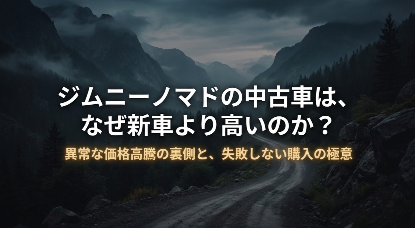 ジムニーノマドの中古車がなぜ新車より高いのかを解説するタイトルのスライド画像