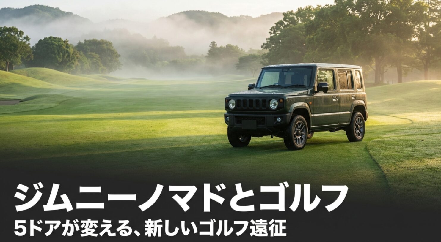ジムニーノマドとゴルフバッグを積んだ5ドアモデルによる新しいゴルフ遠征の提案スライド