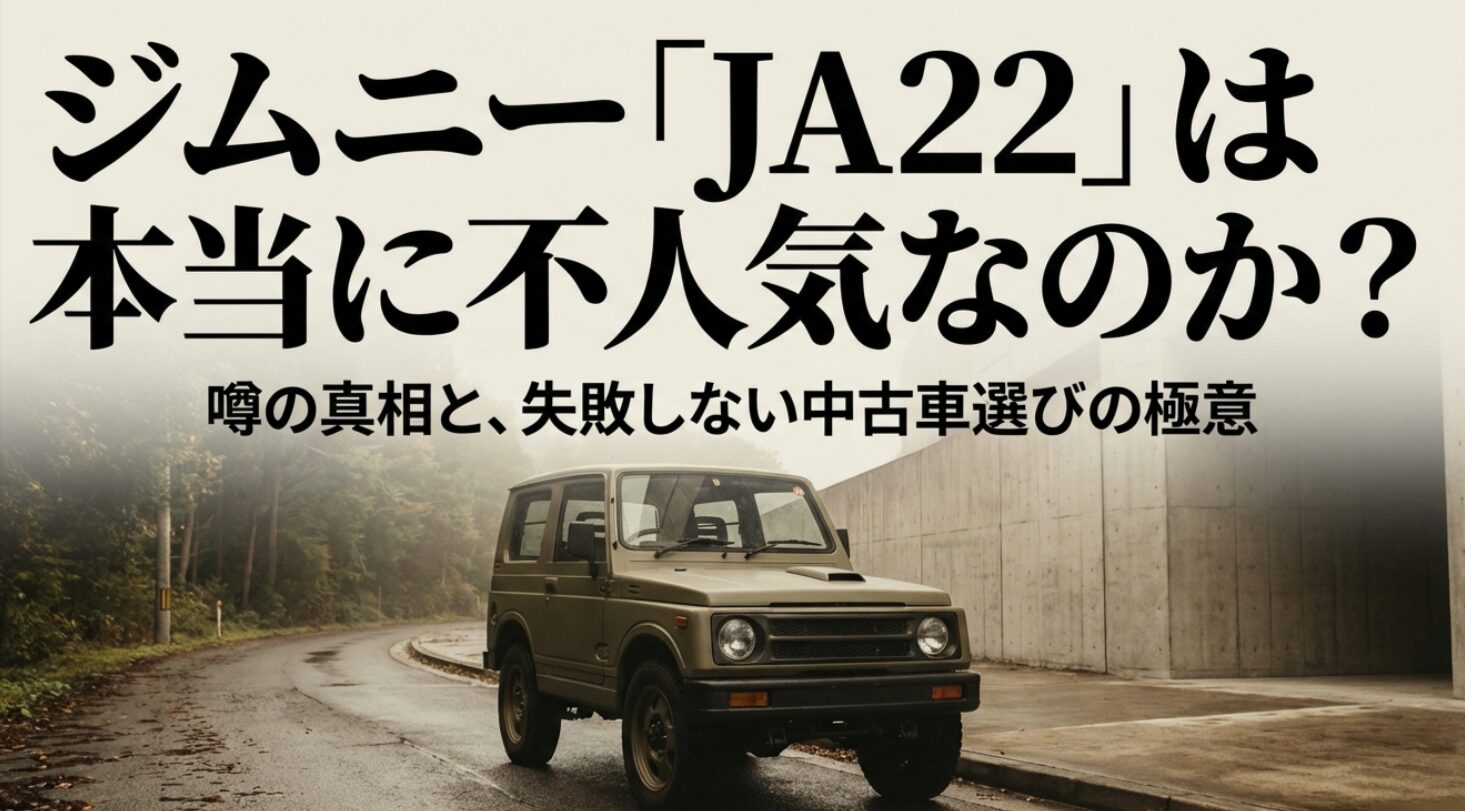 ジムニーJA22は本当に不人気なのか、噂の真相と失敗しない中古車選びを解説するタイトルスライド 。
