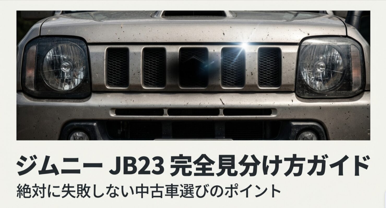 ジムニーJB23の型式見分け方と失敗しない中古車選びのポイントを解説するガイドの表紙スライド