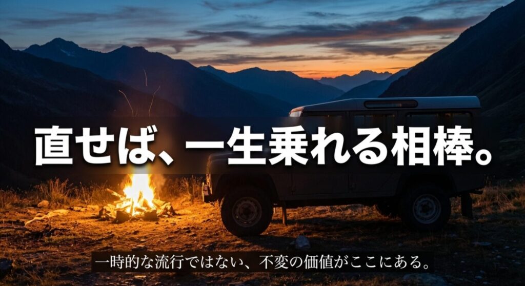 一時的な流行ではない、直せば一生乗れる相棒としてのランドクルーザー100ディーゼルの魅力を伝えるまとめスライド