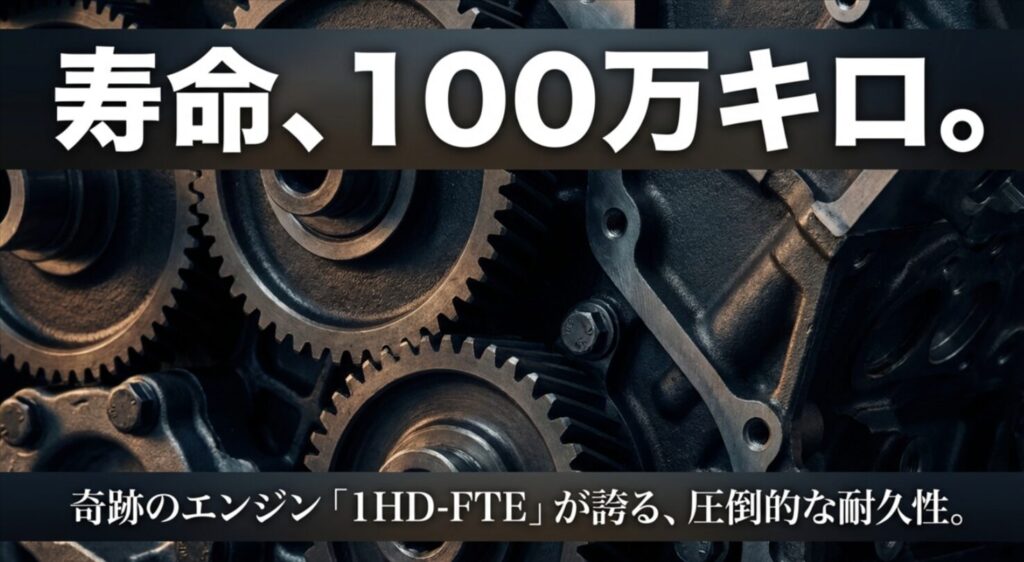 寿命100万キロと言われるランドクルーザー100系の奇跡のエンジン1HD-FTEの耐久性を紹介するスライド