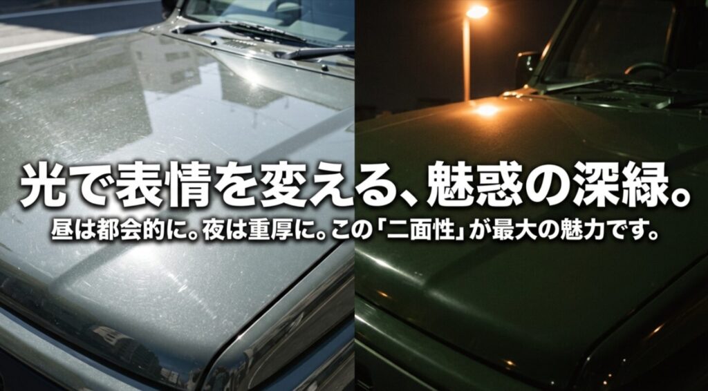 昼は都会的に、夜は重厚に表情を変えるジャングルグリーンの魅力