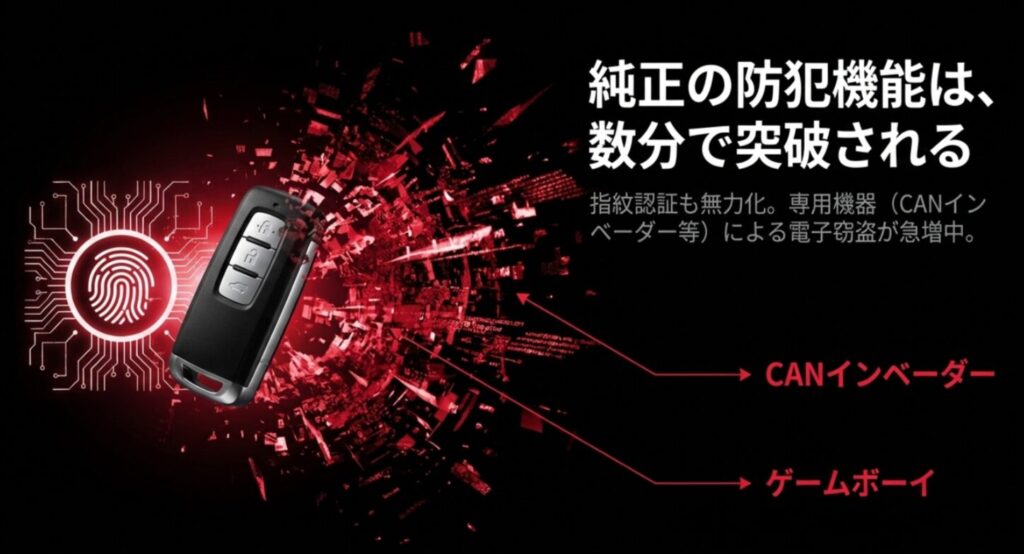 CANインベーダーやゲームボーイなどの専用機器により、純正防犯機能が数分で突破される実態