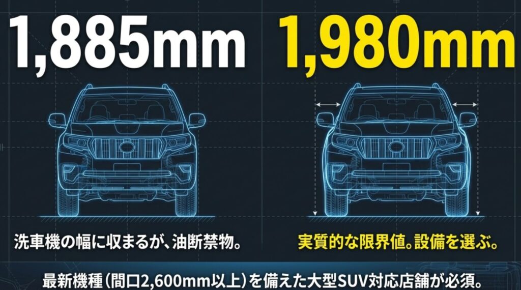150系（1,885mm）と250系（1,980mm）のサイズ比較と最新機種での大型SUV対応の必要性
