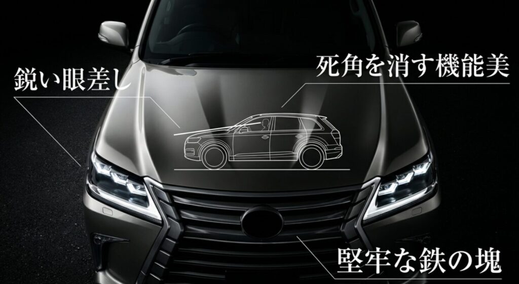 プラド150系後期のヘッドライトやボンネット、グリルの機能美を解説するスライド