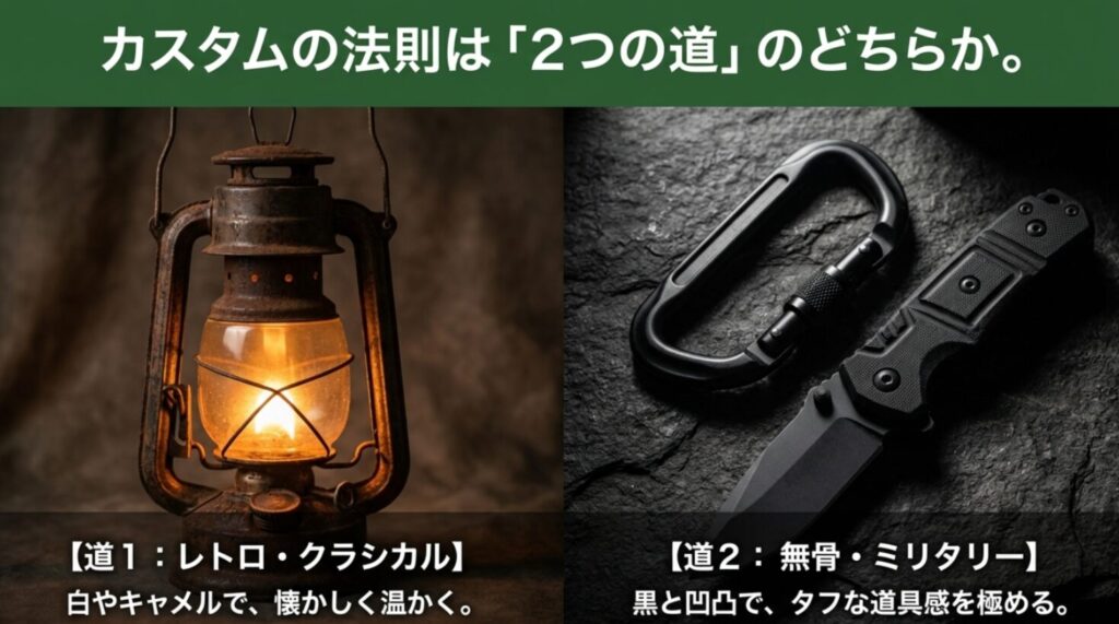 レトロ・クラシカルと無骨・ミリタリーの2つのカスタム路線の比較