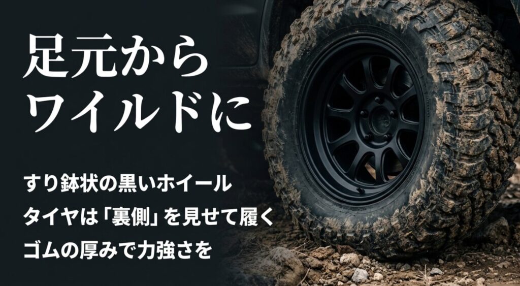 すり鉢状のコンケイブホイールとタイヤの裏組みによるワイルドな足元の紹介