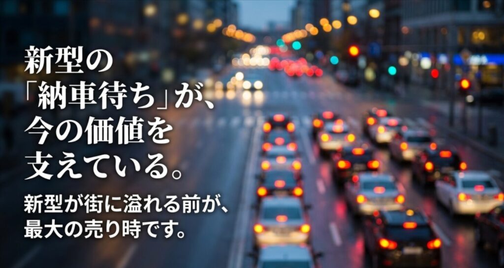 新型の納車待ちが現在のプラド価値を支えており、街に溢れる前が最大の売り時であることを示す画像