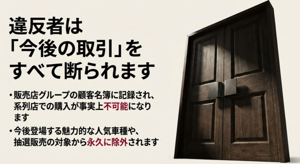 販売店グループの顧客名簿への記録による系列店での購入不可と抽選販売からの除外リスク