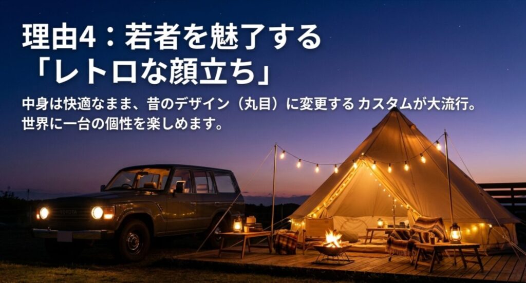 中身は快適なまま、昔のデザインに変更して個性を楽しむランクル80の丸目カスタム