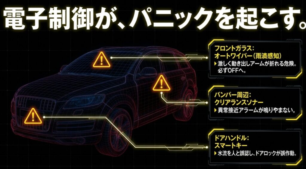 オートワイパーOFF、ソナー警報、スマートキー誤作動など洗車機内でパニックを防ぐための設定一覧