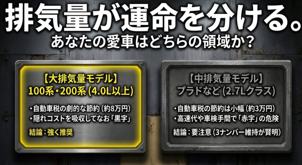 4.0L以上の大排気量モデルは推奨、2.7Lクラスのプラドは要注意とする判断基準 