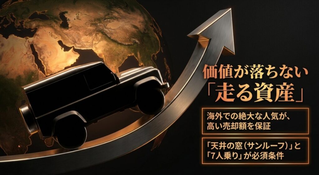 走る資産としての価値を守るサンルーフと7人乗り仕様の重要性を説くスライド
