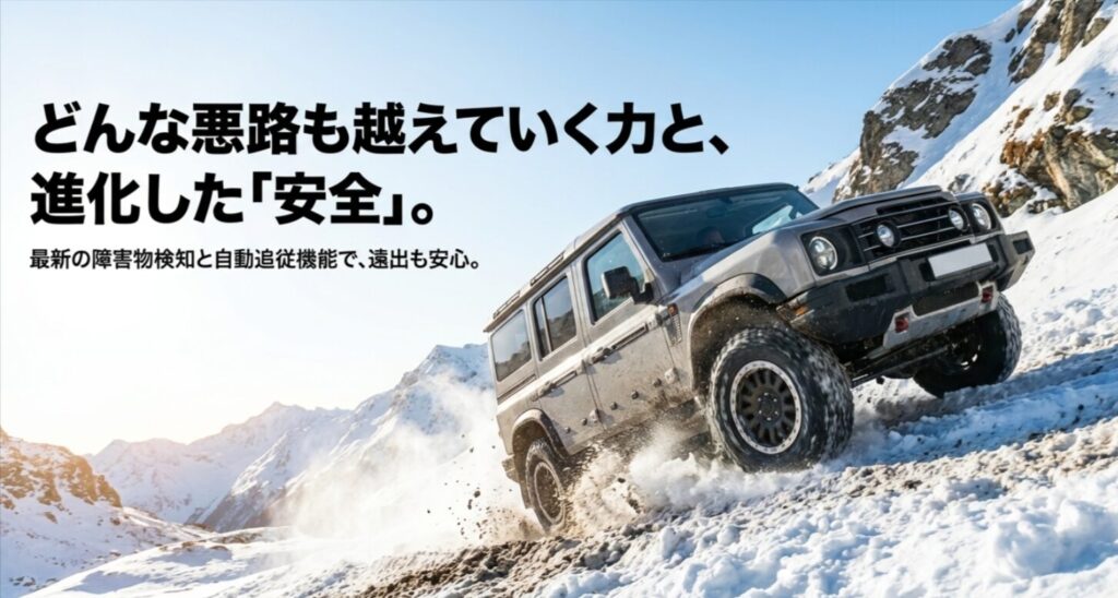 最新の障害物検知や自動追従機能による安全性向上と走行性能を解説するスライド