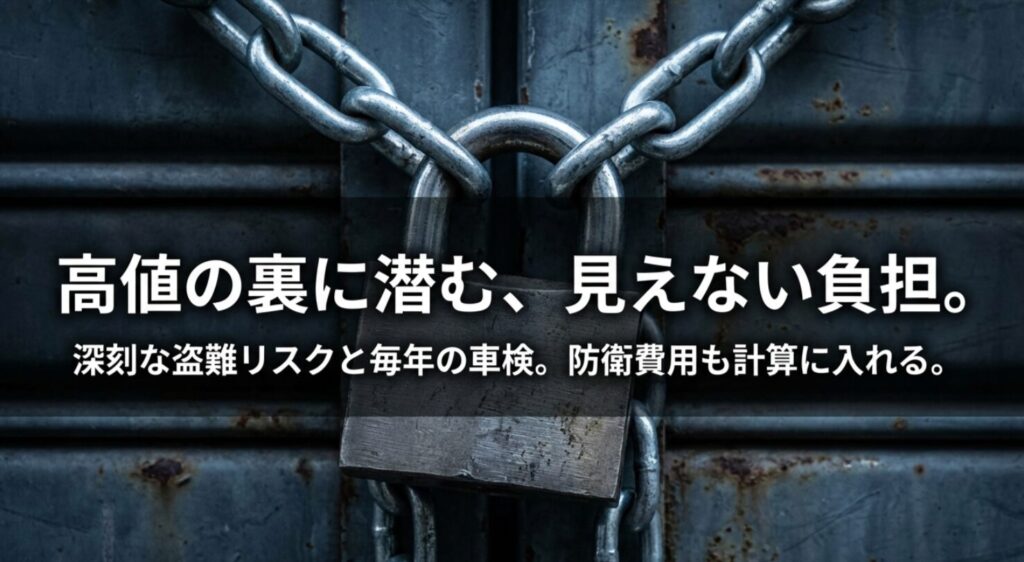 ランクルの盗難リスクや毎年の車検など見えないコストを説明するスライド