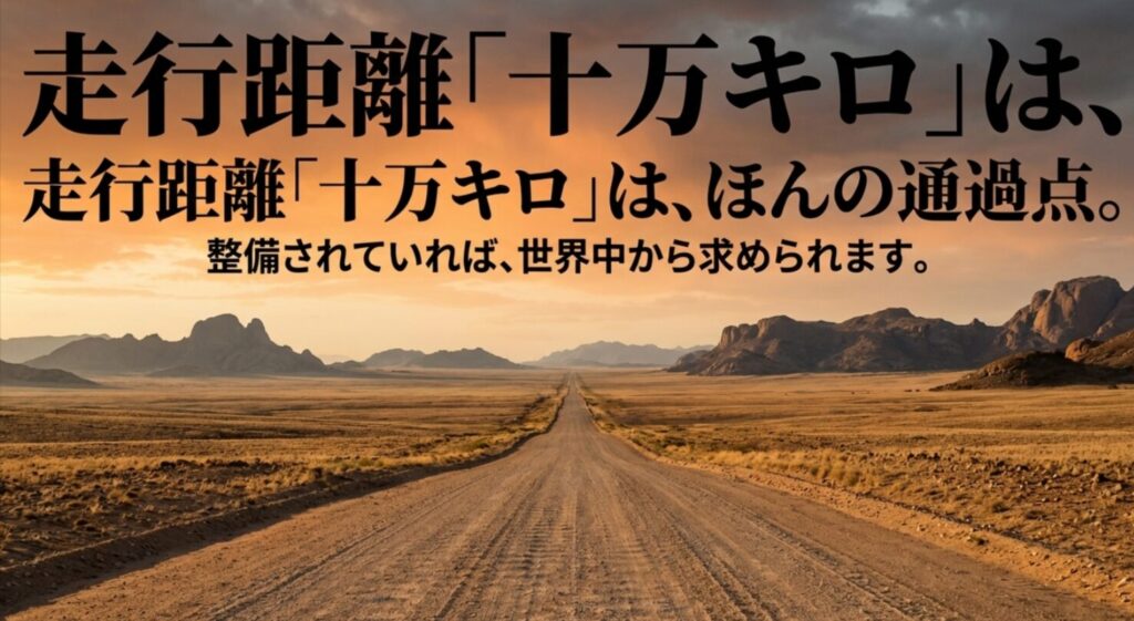 10万キロは通過点であり、適切に整備されていれば世界中で需要があることを説明する画像