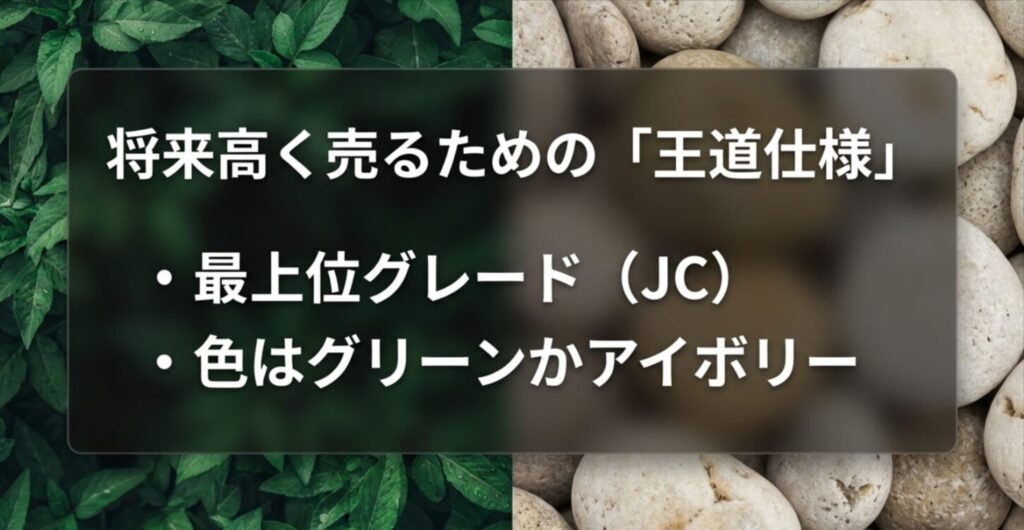 JCグレード、グリーンまたはアイボリーという高く売れる仕様をまとめたスライド