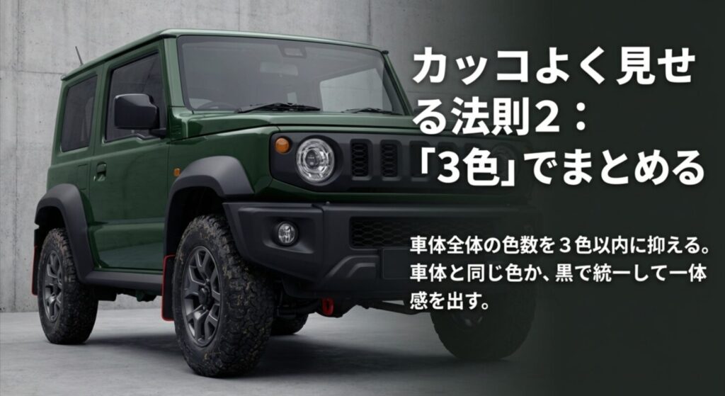 車体全体の色数を3色以内に抑えて一体感を出す色彩設計のスライド