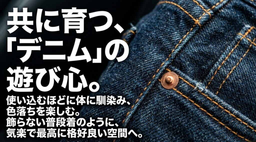 使い込むほどに馴染み色落ちを楽しむ飾らないデニム生地の車内空間