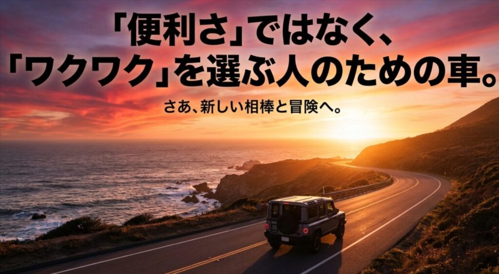 便利さよりもワクワクを優先する人のための車であることを表現した結びのスライド