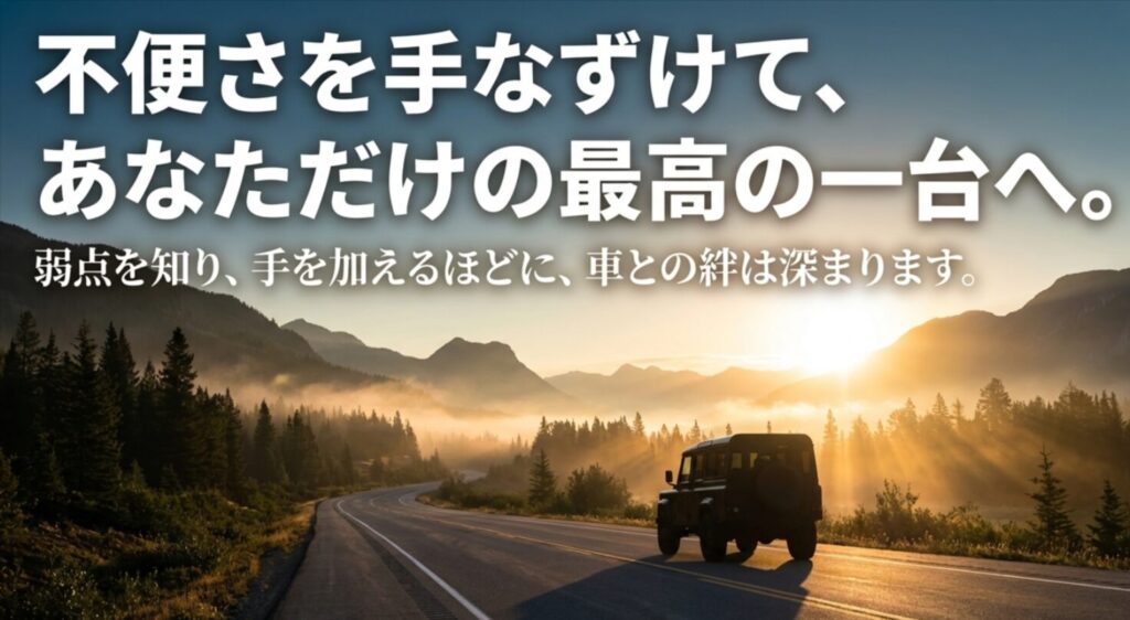 「不便さを手なずけて、あなただけの最高の一台へ」というメッセージが書かれたエンディングスライド
