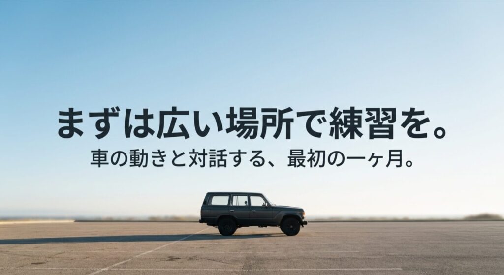 広い場所での練習と一ヶ月のリハビリ期間の重要性を説いたスライド