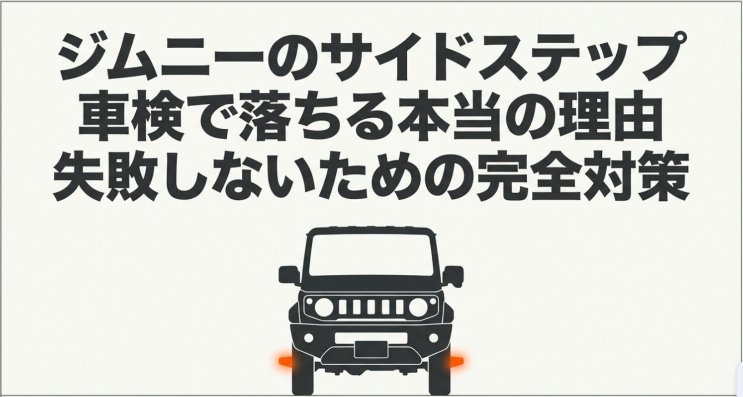 ジムニーのサイドステップが車検で落ちる理由と、失敗しないための対策を解説する表紙スライド