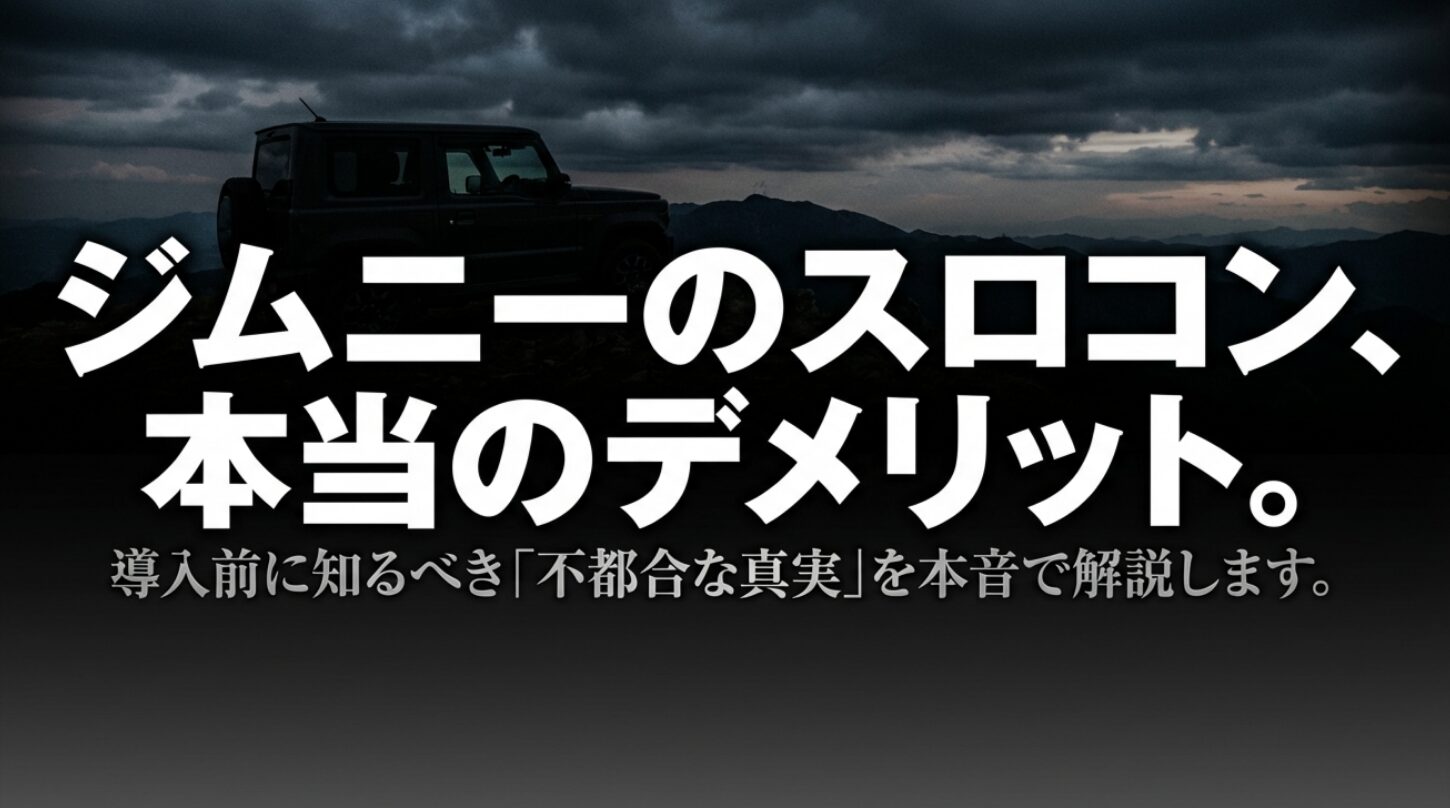 ジムニーのスロコンの本当のデメリットをテーマにした導入スライド。導入前に知るべき不都合な真実を本音で解説する記事の全体像を示している