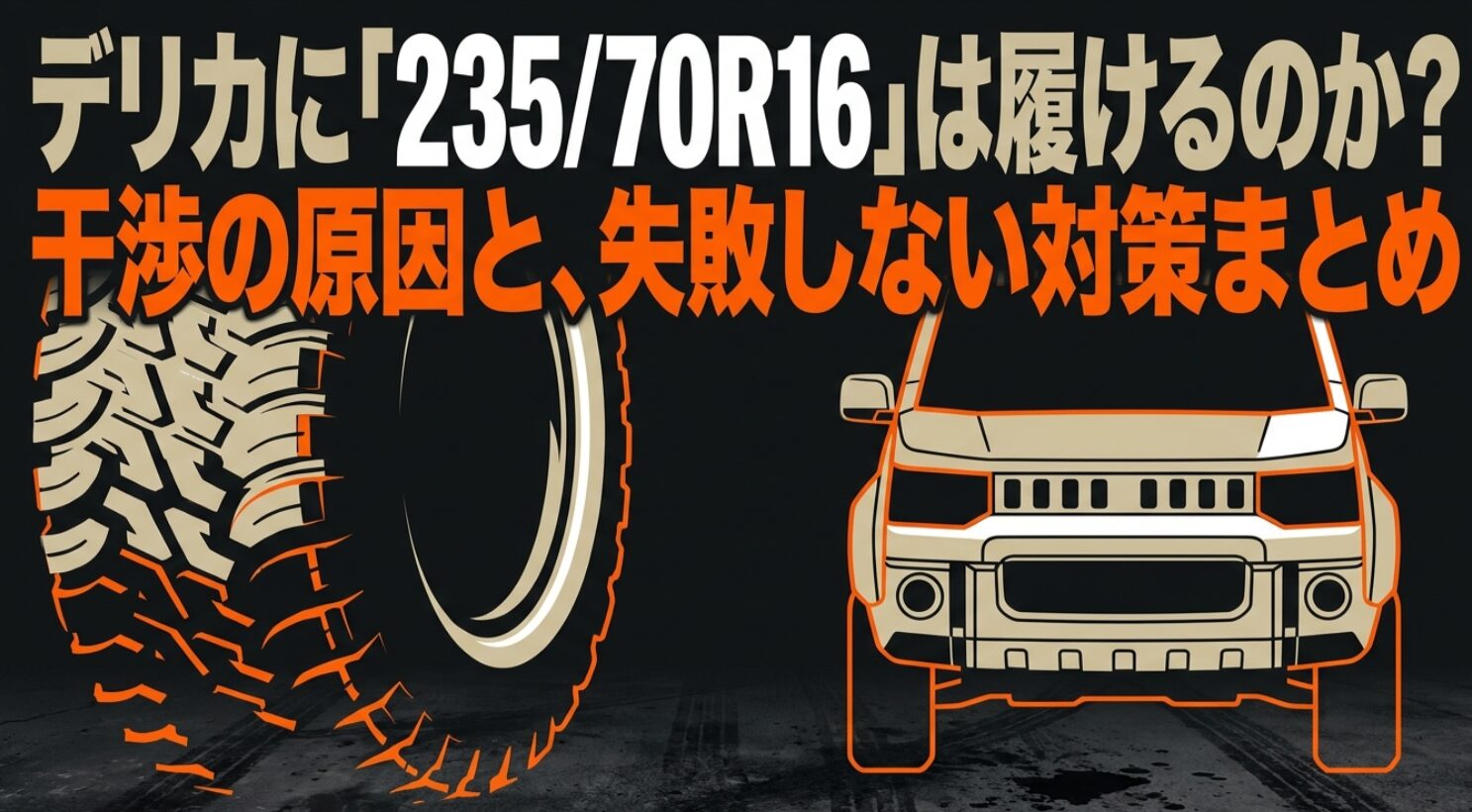 デリカD:5に235/70R16は履けるのかをテーマに、干渉の原因と失敗しない対策をまとめた導入スライド