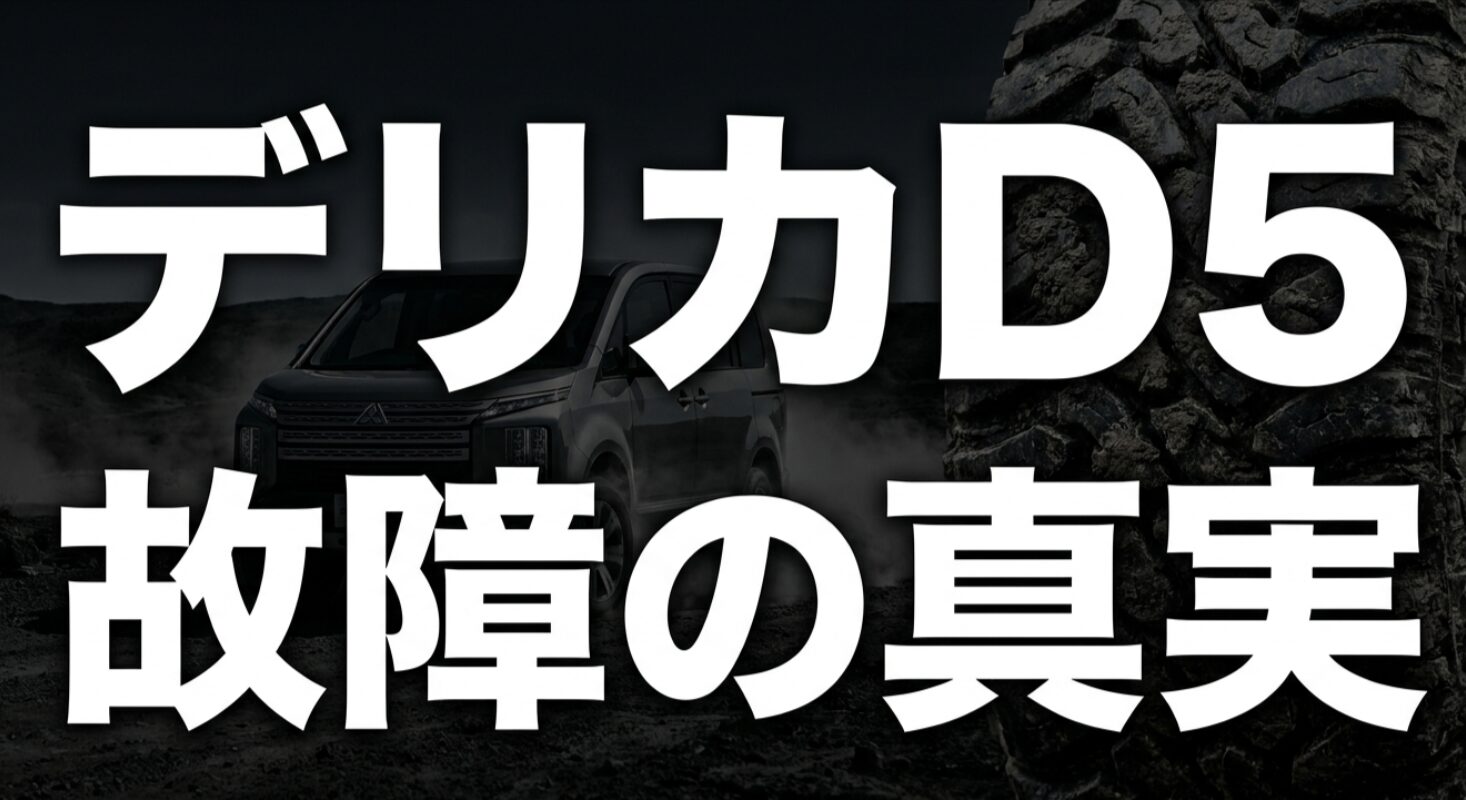 オフロード背景のデリカD5と故障の真実という表紙スライド