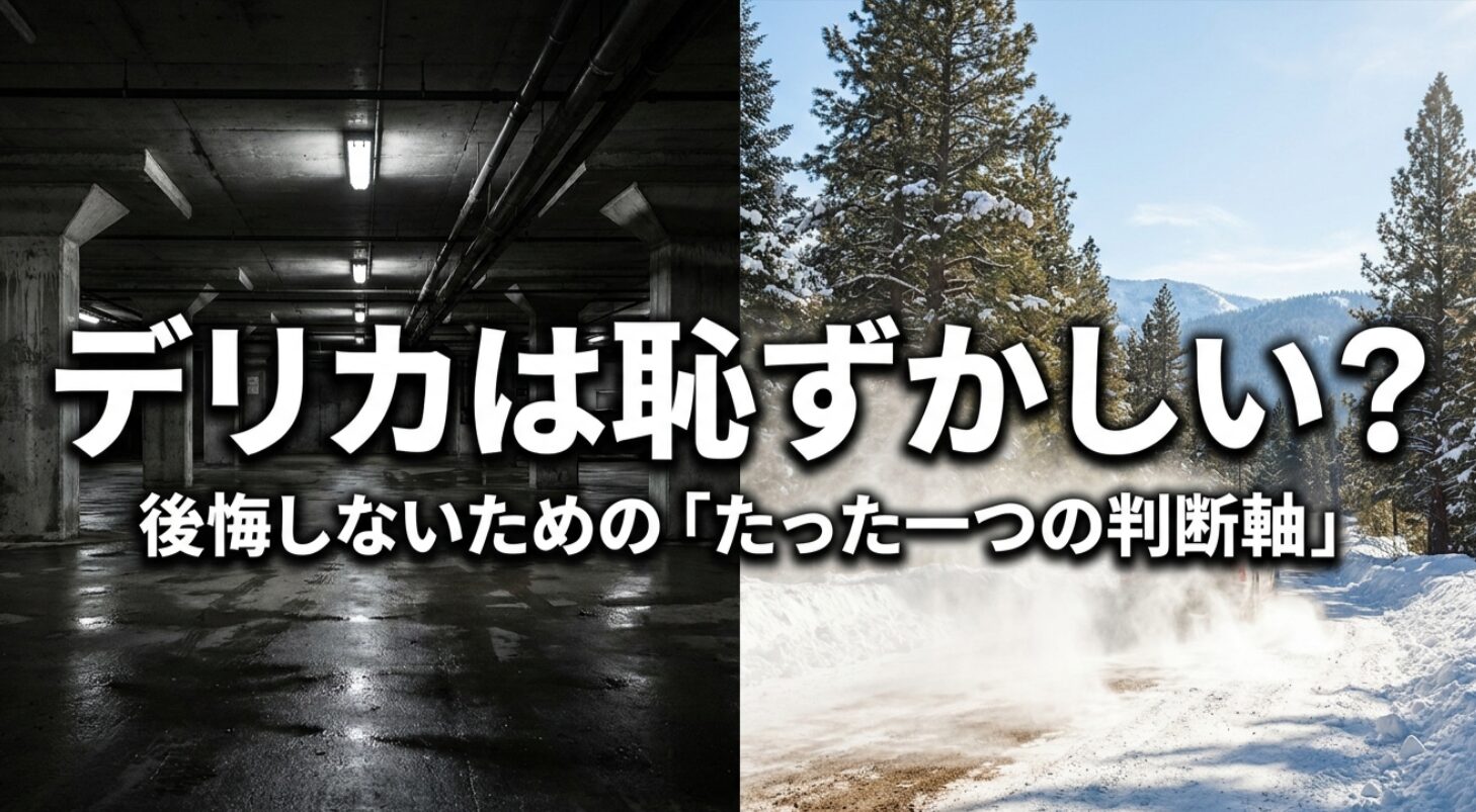 デリカは恥ずかしいのかという悩みに対し、後悔しないための判断軸を示したタイトルスライド