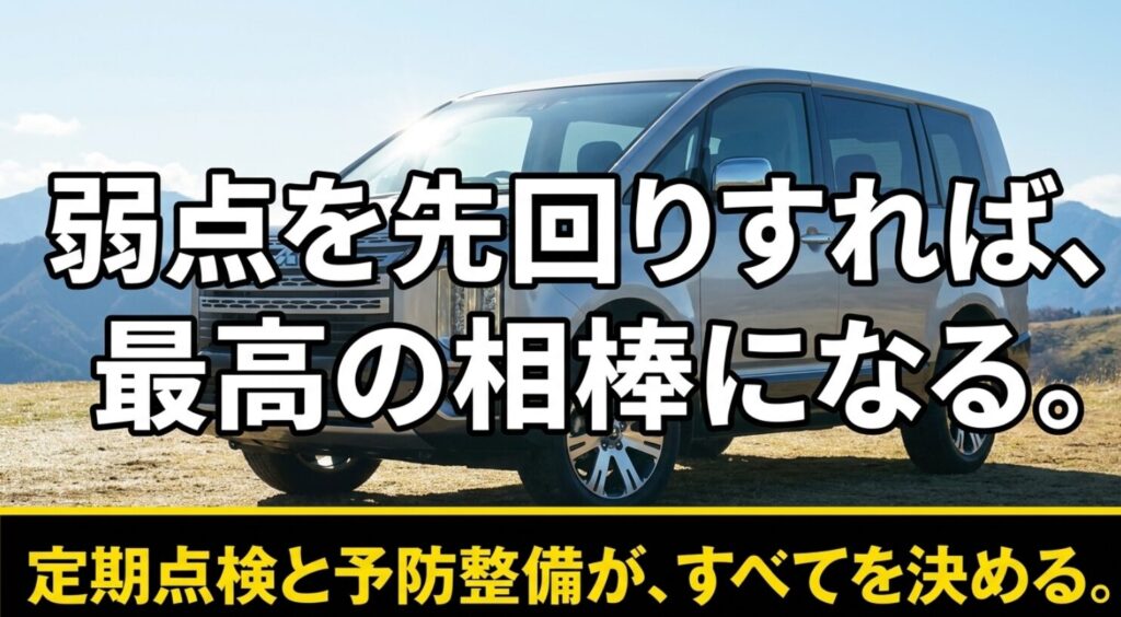 弱点を先回りし定期点検と予防整備が大切だと伝える締めのスライド