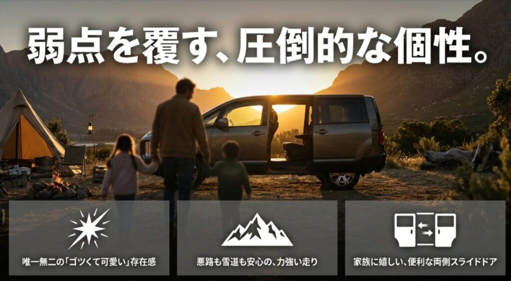 弱点を覆す３つの個性を解説するスライド