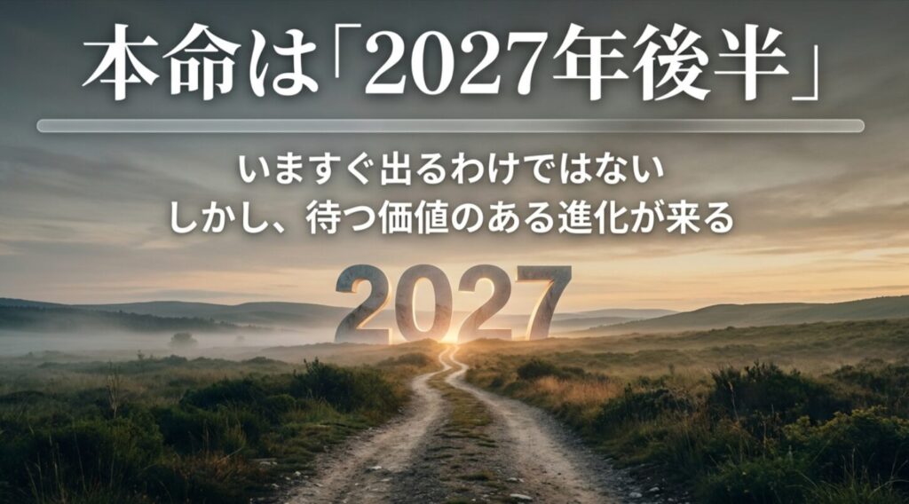 本命は2027年後半、今すぐ出るわけではないが待つ価値のある進化が来ることを示したスライド