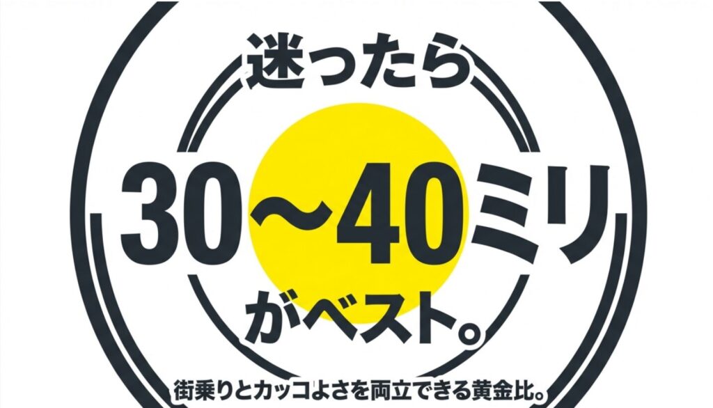 ジムニーのローダウンは30〜40ミリが街乗りと見た目のバランスが良いと示すスライド